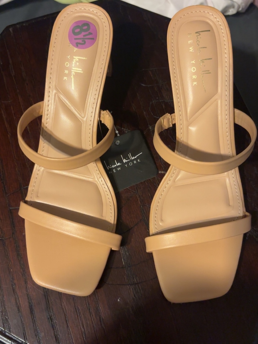 Nicole Miller Nude Double-Strap Square-Toe Heels